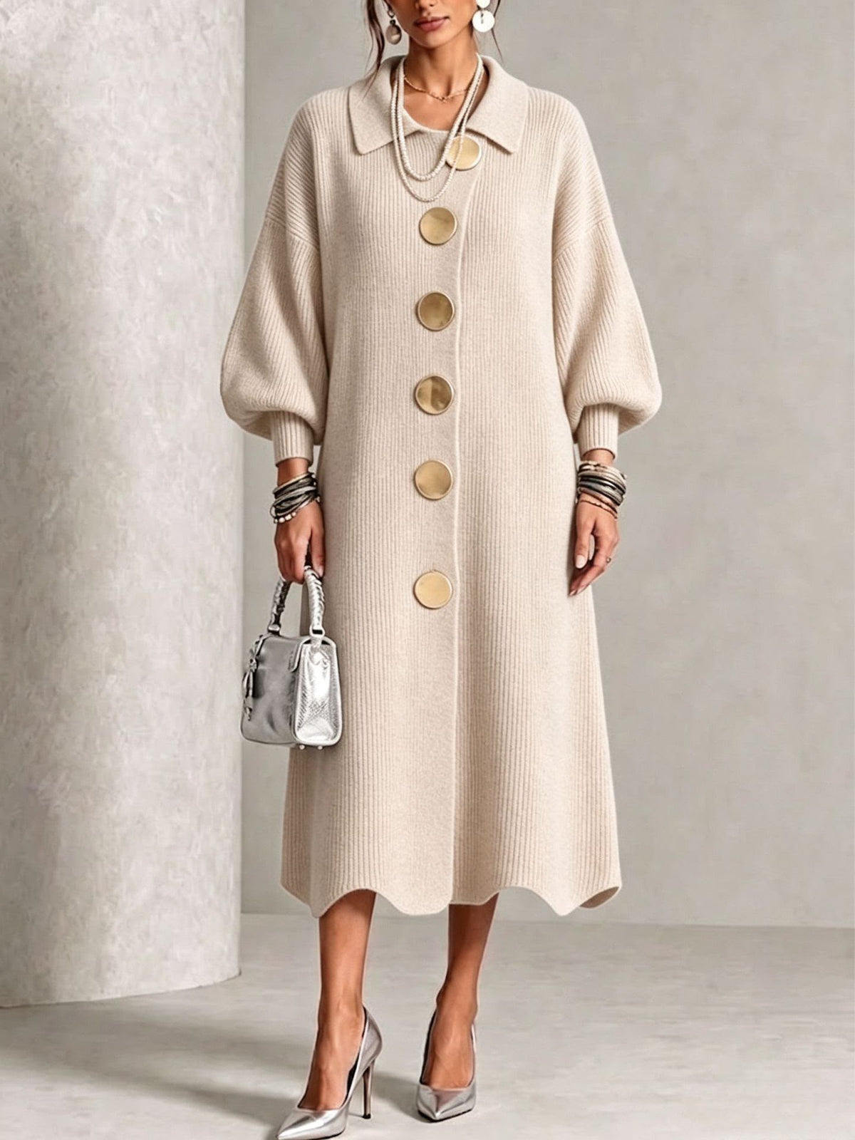Sienna - Robe longue à manches longues boutonnée