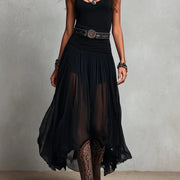 Débardeur noir sans manches avec jupe longue en tulle, robe longue (sans ceinture)