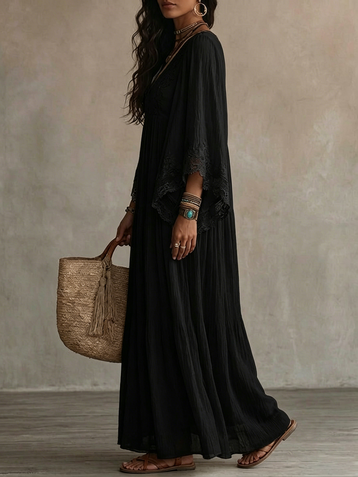 Ravenna | Robe longue à manches chauve-souris