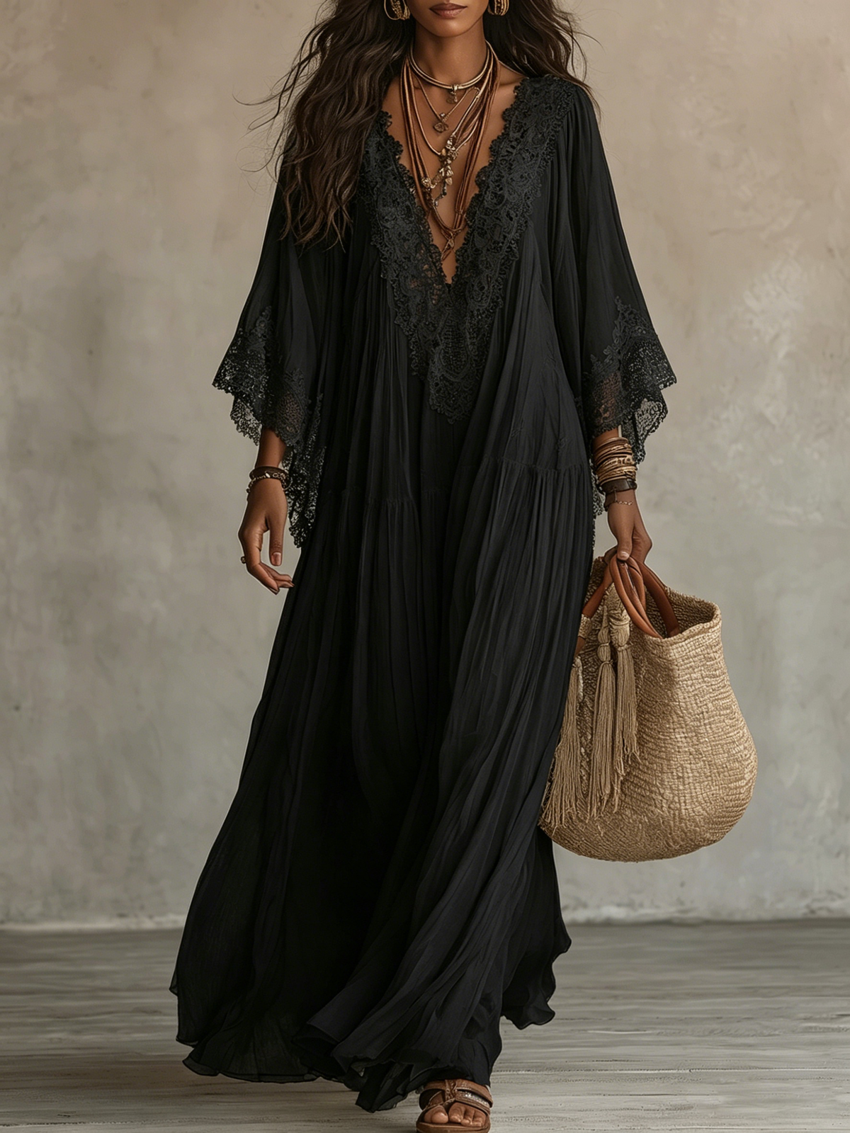 Ravenna | Robe longue à manches chauve-souris
