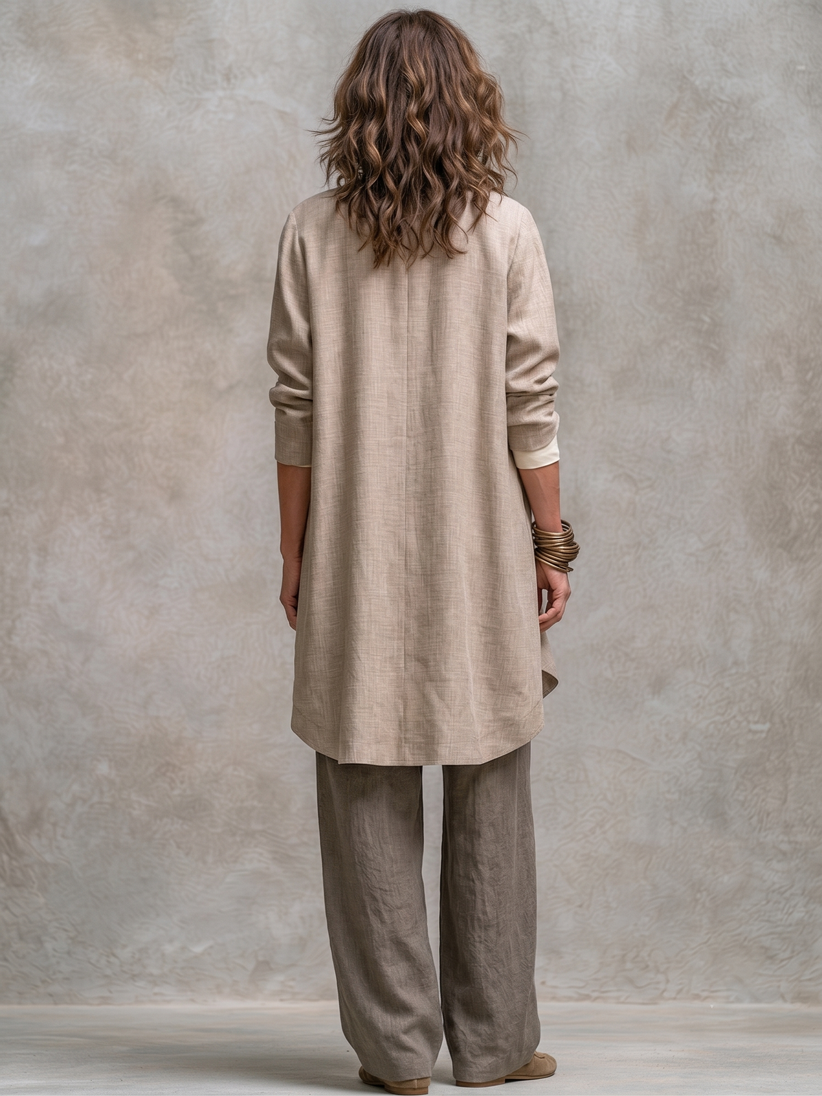 Constance | Ensemble Trois Pièces Beige et Gris, Décontracté à Superpositions avec Pantalon Palazzo, Élégant