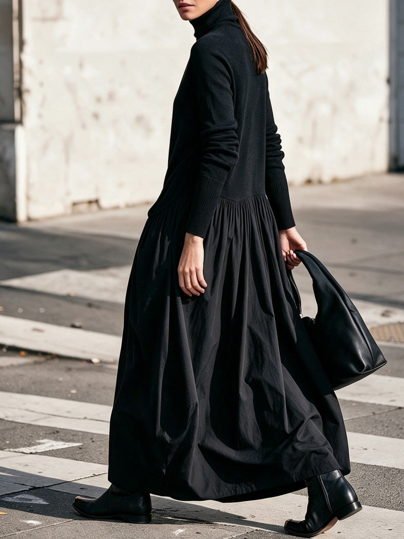 Robe longue oversize à col haut et détail poches