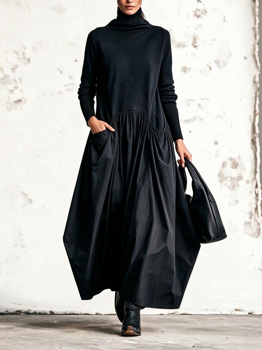 Robe longue oversize à col haut et détail poches