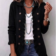 DELAUNAY | Cardigan Côtelé Noir à Volants Mathilde