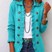 DELAUNAY | Cardigan Côtelé Turquoise à Volants Claire