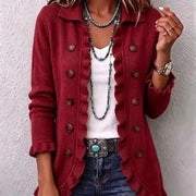 DELAUNAY | Cardigan Côtelé Rouge à Volants Isabelle