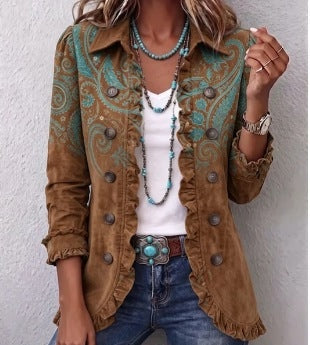 DELAUNAY | Veste Paisley Turquoise à Volants Nicole
