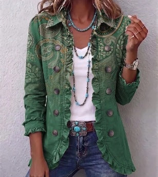 DELAUNAY | Veste Paisley Verte à Volants Élina