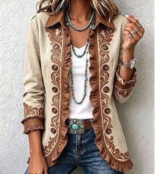 DELAUNAY | Veste Arabesques Crème à Volants Camille