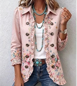 DELAUNAY | Veste Fleurie Rose à Volants Manon
