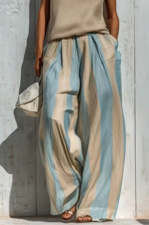 Ensemble haut sans manches casual et pantalon large à rayures