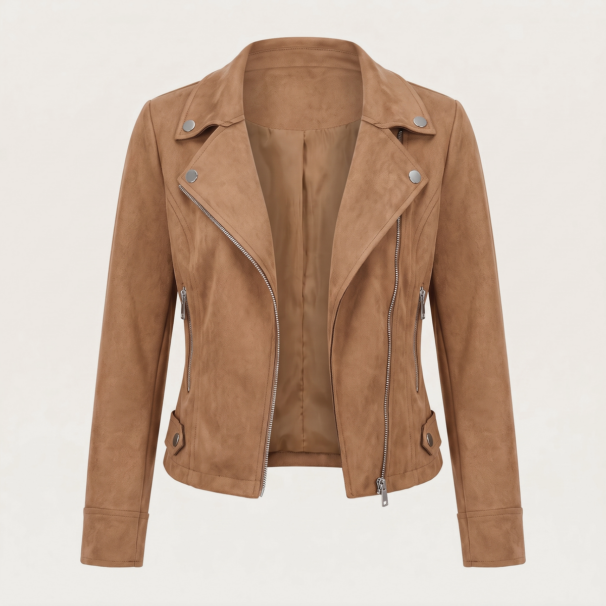 Lia | Veste courte façon suédé avec fermeture éclair asymétrique