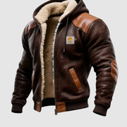 Blouson homme cuir-look doublé à capuche