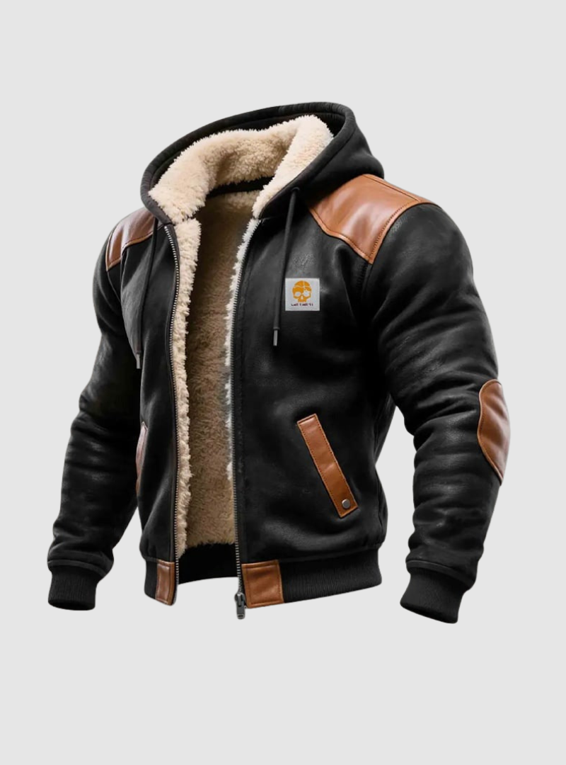 Blouson homme cuir-look doublé à capuche
