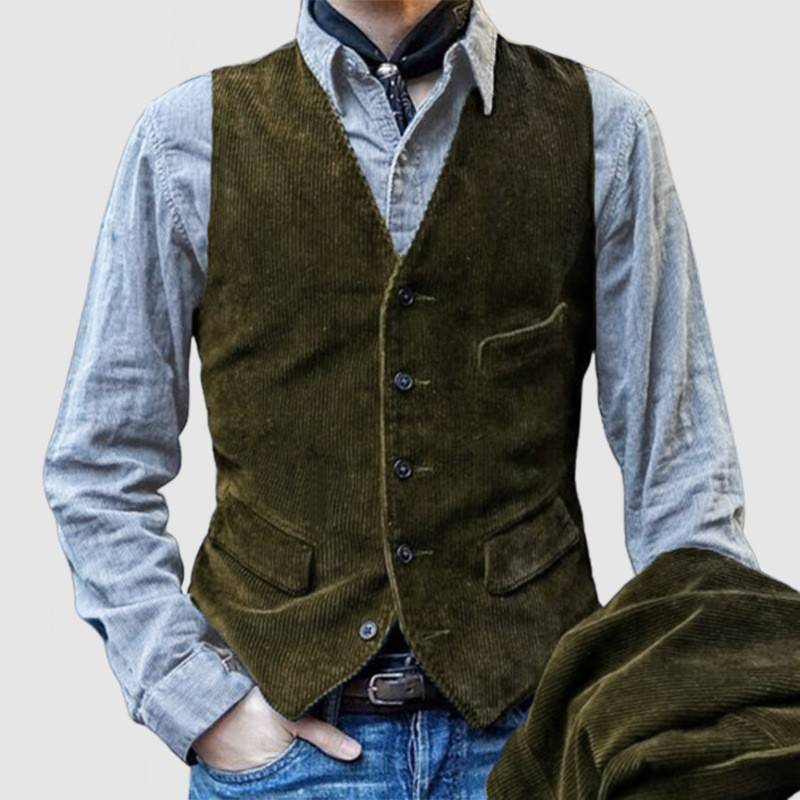 Blazer en velours côtelé vintage avec gilet pour hommes