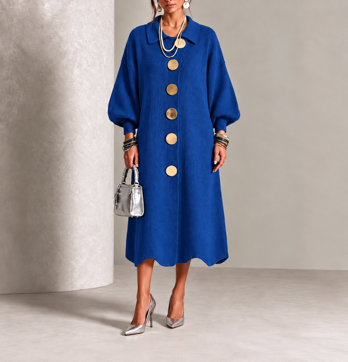 Sienna - Robe longue à manches longues boutonnée