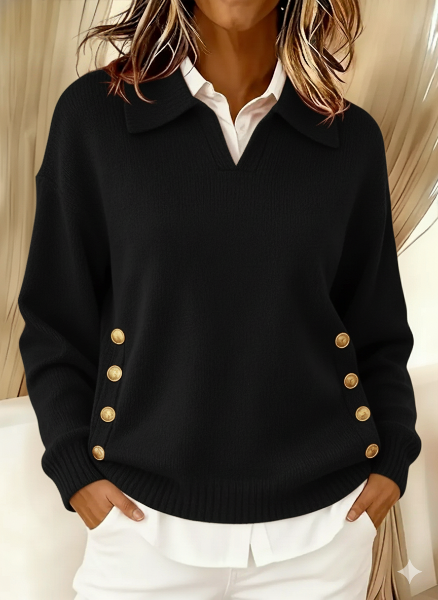 DELAUNAY | Pull Col Polo Boutons Dorés Aveline