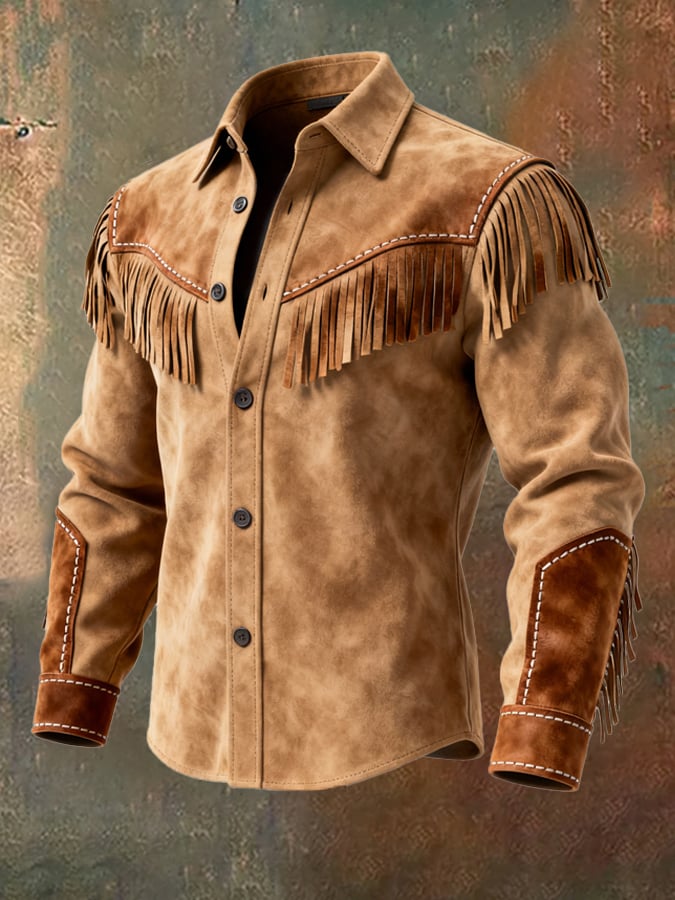 Hendrik | Chemise-veste homme pour l'automne à franges et boutonnière