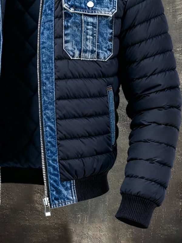 Fabian | Doudoune Bleue Homme en Jeansoptik avec Poches Poitrine