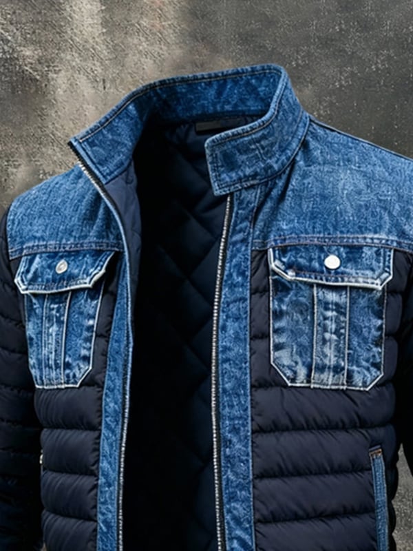 Fabian | Doudoune Bleue Homme en Jeansoptik avec Poches Poitrine