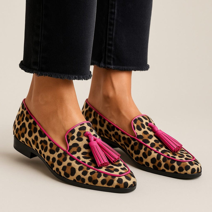 DELAUNAY | Mocassins Léopard Bordure Rose Florence