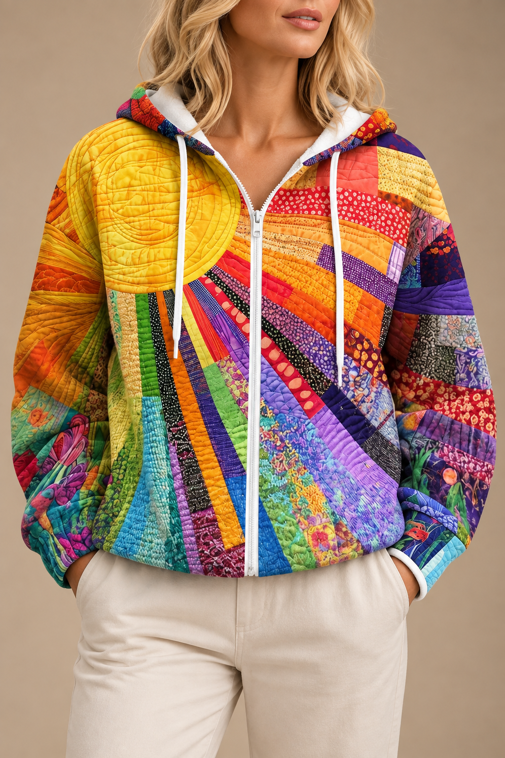 Rhealyn | Sweat à Capuche Zippé Imprimé Sunburst