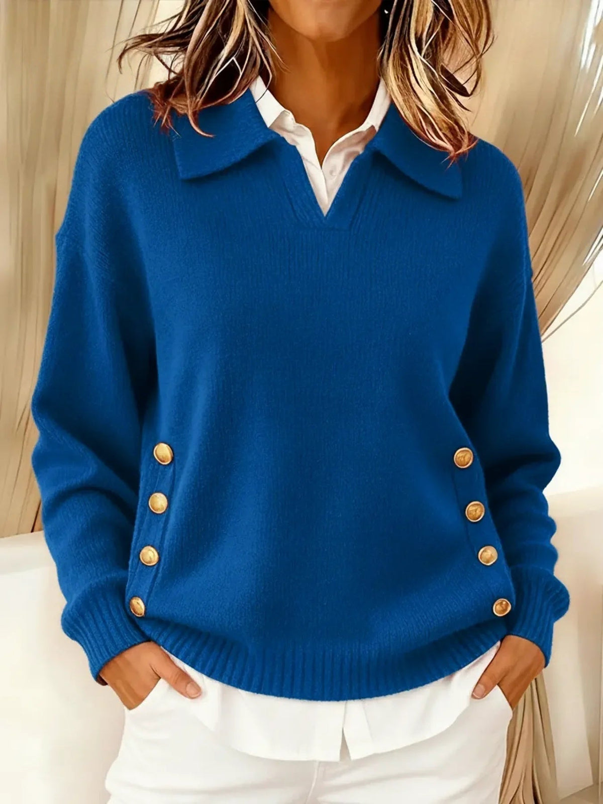DELAUNAY | Pull Col Polo Boutons Dorés Aveline