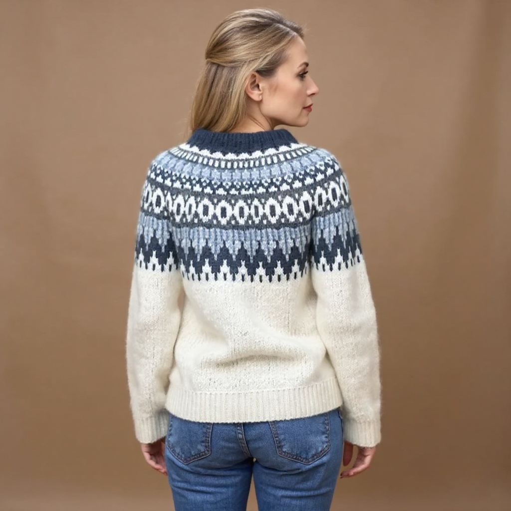 DELAUNAY | Pull Maille Écru Empiècement Marine Pauline