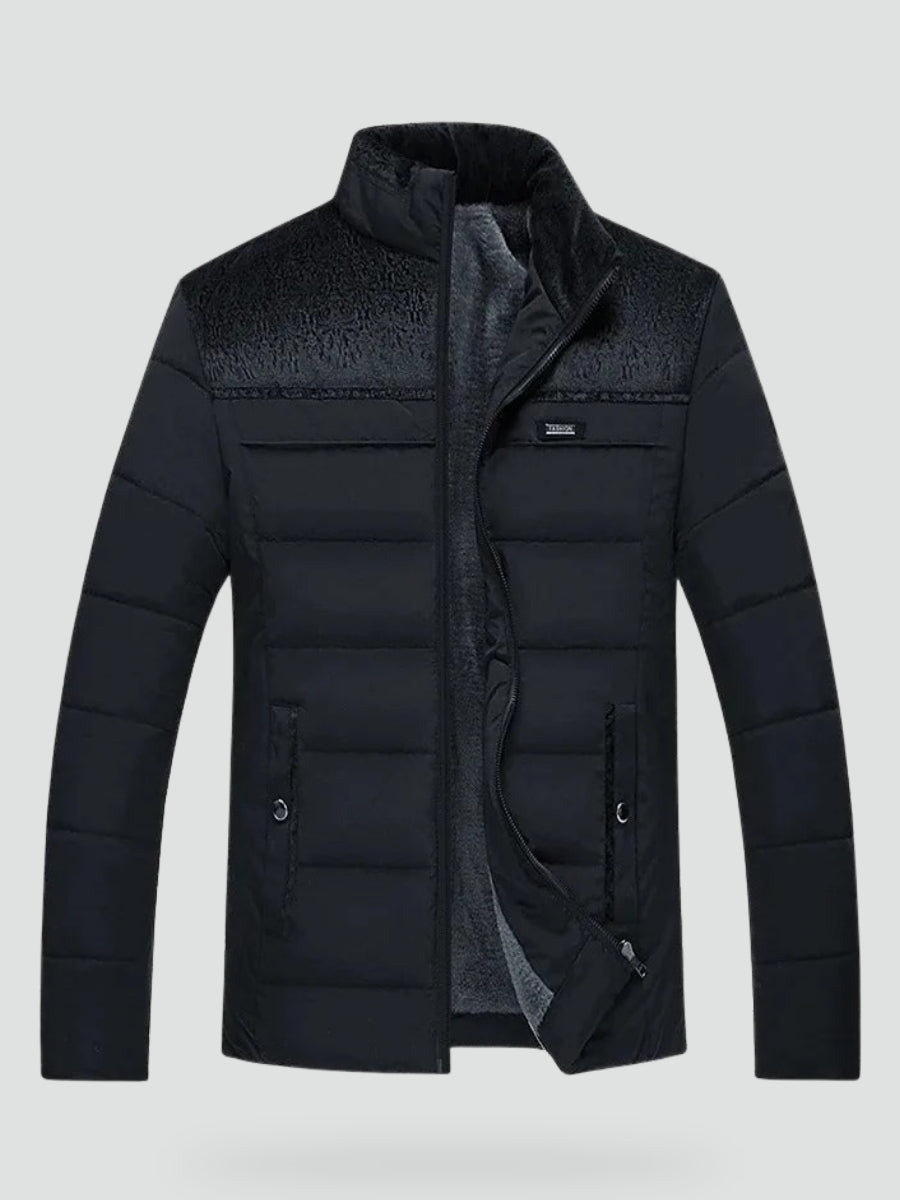 Veste d'hiver matelassée pour homme doublée de polaire avec empiècements contrastés