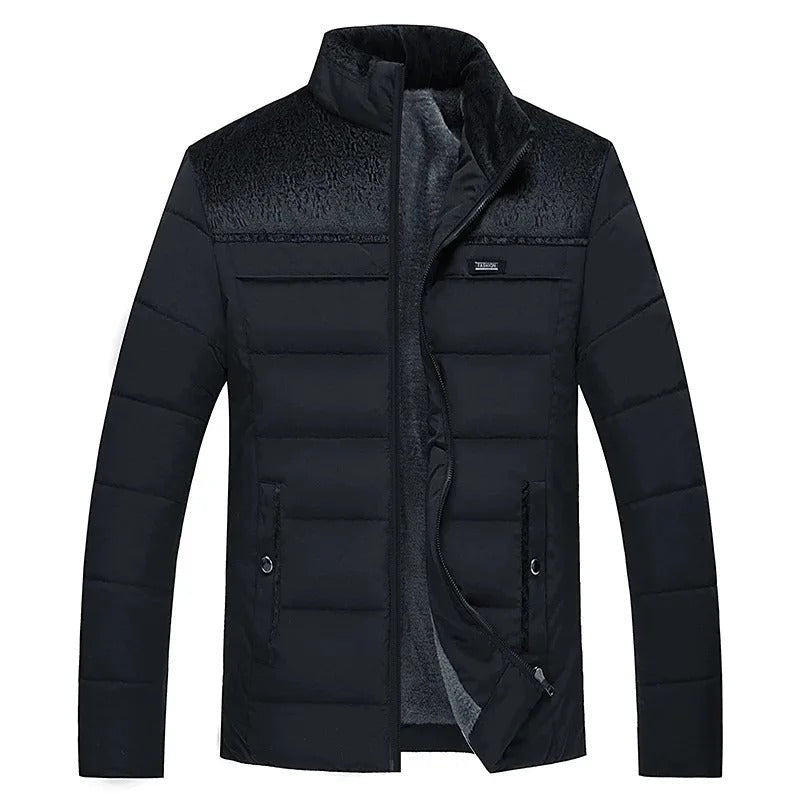 Veste d'hiver matelassée pour homme doublée de polaire avec empiècements contrastés