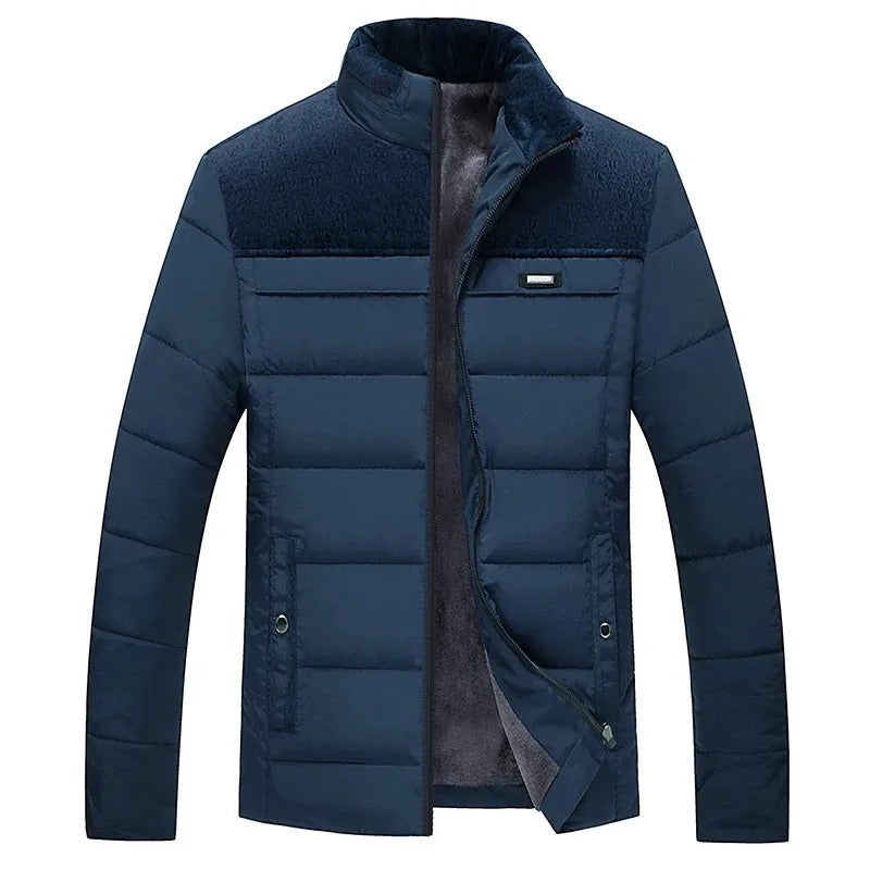 Veste d'hiver matelassée pour homme doublée de polaire avec empiècements contrastés