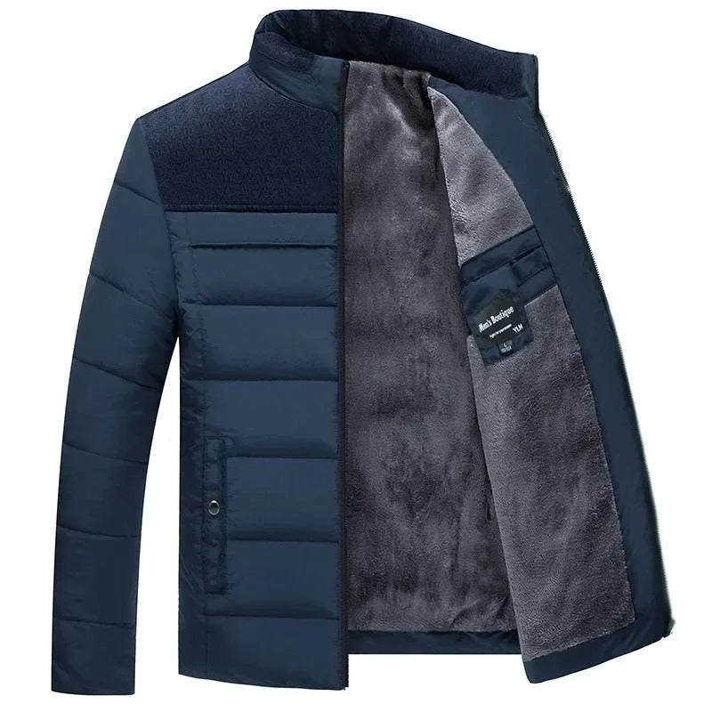 Veste d'hiver matelassée pour homme doublée de polaire avec empiècements contrastés
