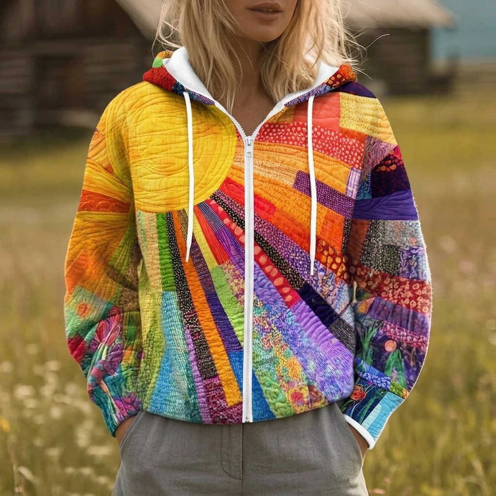 Rhealyn | Sweat à Capuche Zippé Imprimé Sunburst