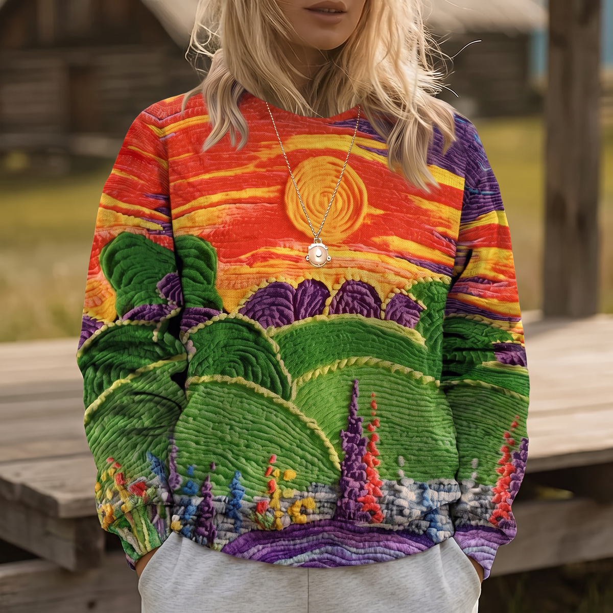 Ravella | Pull Imprimé Paysage Éclat de Soleil