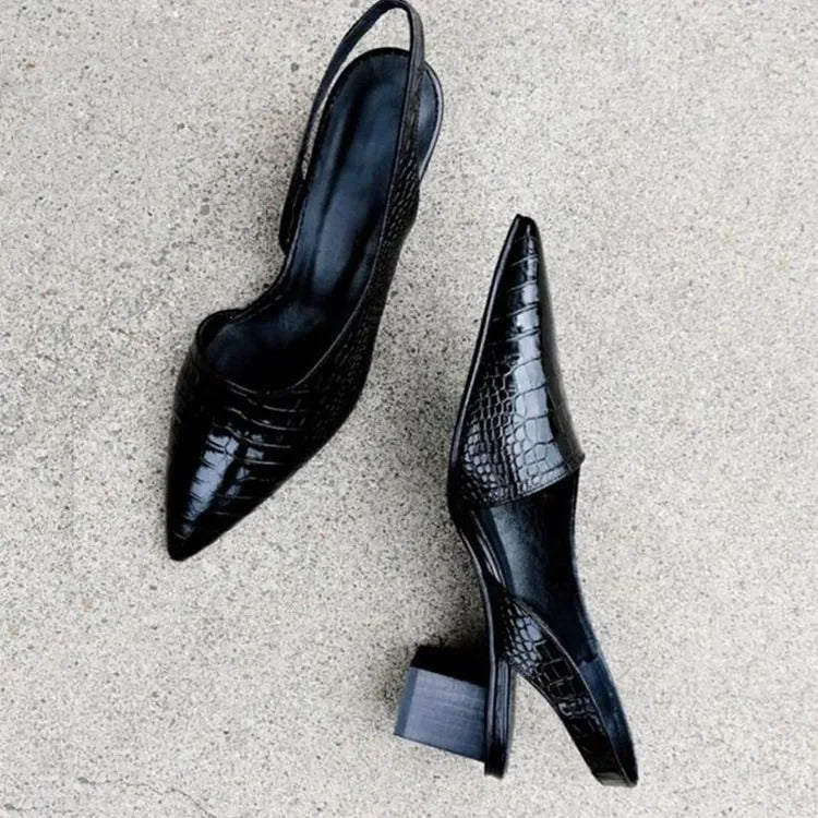 Isobel | Escarpins Slingback à Bout Pointu, Talon Bloc et Effet Croco pour Femme