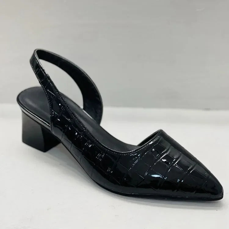 Isobel | Escarpins Slingback à Bout Pointu, Talon Bloc et Effet Croco pour Femme
