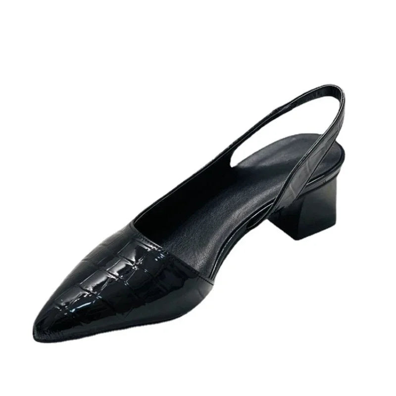 Isobel | Escarpins Slingback à Bout Pointu, Talon Bloc et Effet Croco pour Femme