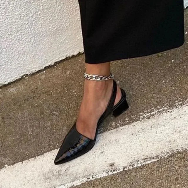 Isobel | Escarpins Slingback à Bout Pointu, Talon Bloc et Effet Croco pour Femme