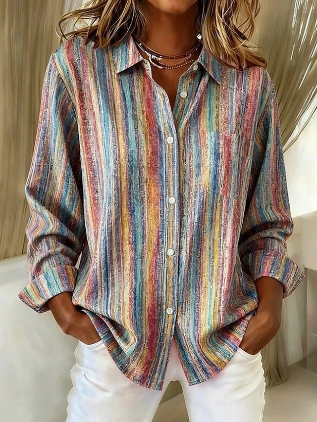 Harlowe™ | Chemisier boutonné vintage multicolore à rayures