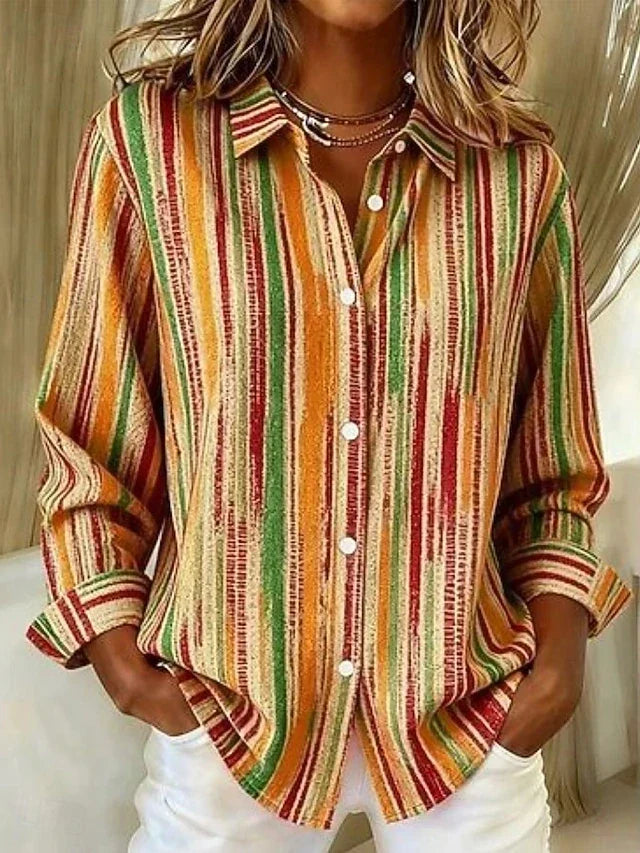 Harlowe™ | Chemisier boutonné vintage multicolore à rayures