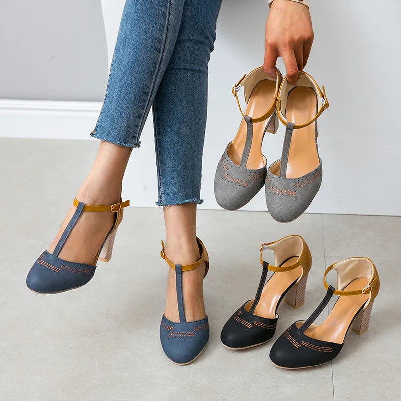Roberta | Escarpins bicolores à bride en T et boucle pour femme