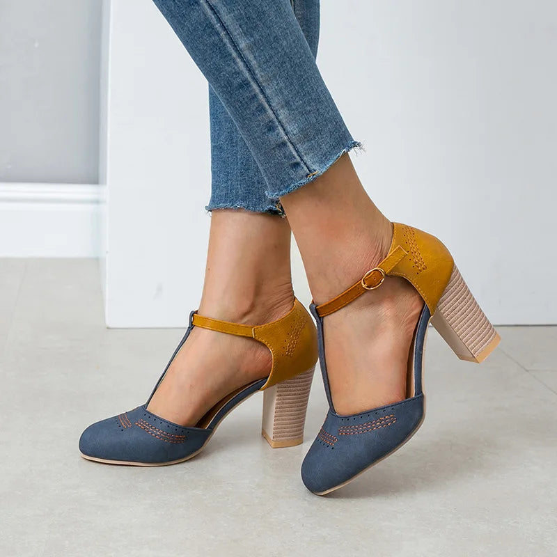 Roberta | Escarpins bicolores à bride en T et boucle pour femme