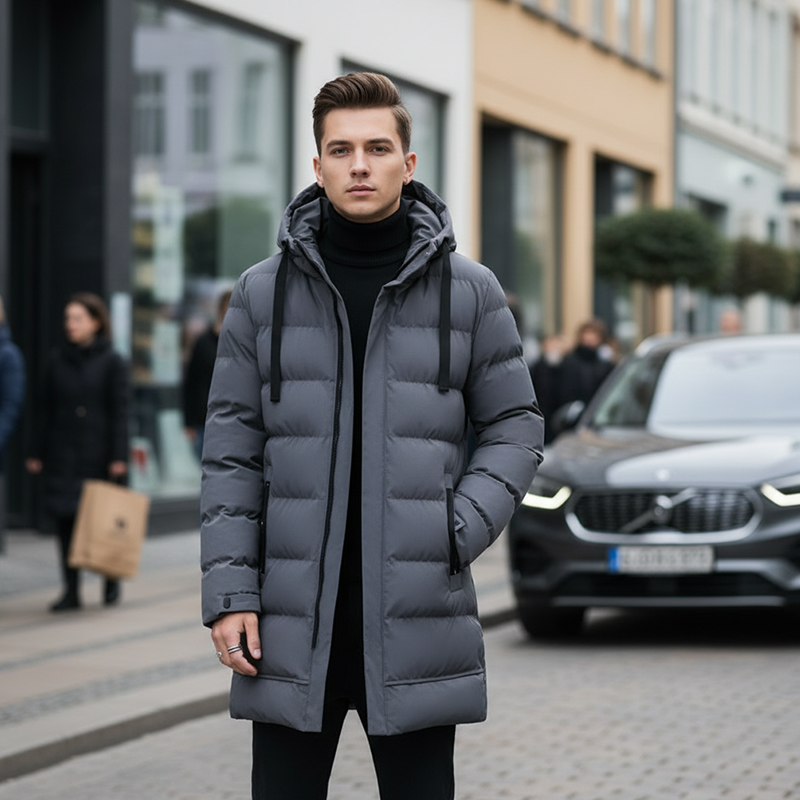 Leon™ | Veste Longue Matelassée pour Homme avec Capuche