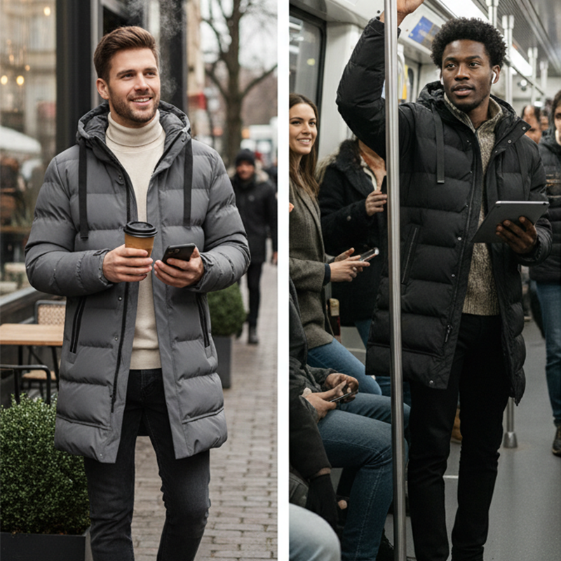Leon™ | Veste Longue Matelassée pour Homme avec Capuche