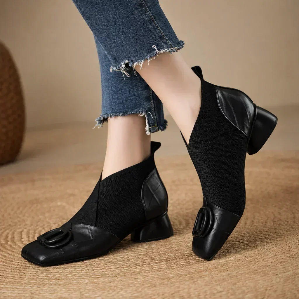 DELAUNAY | Bottines en Cuir à Talon Moyen Catherine