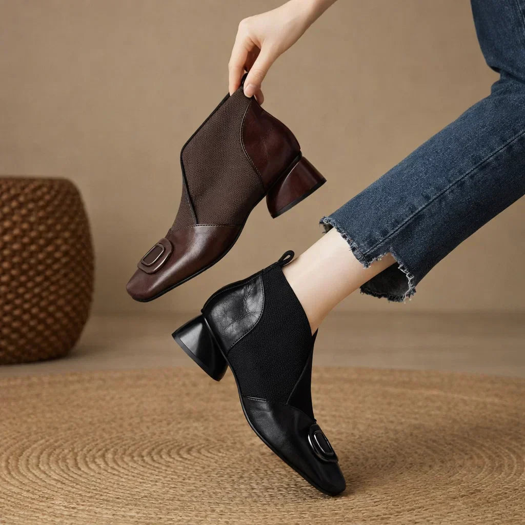 DELAUNAY | Bottines en Cuir à Talon Moyen Catherine