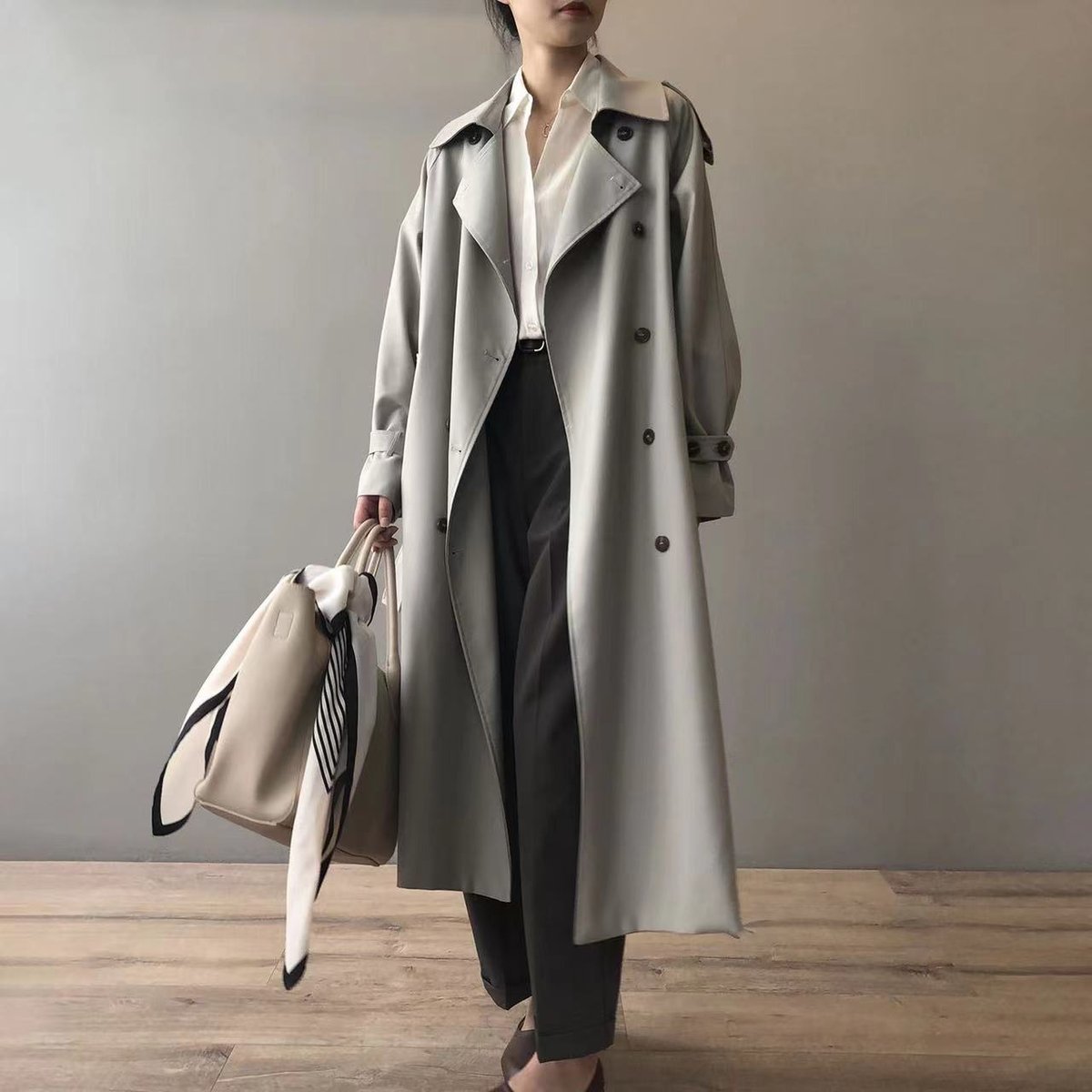 Katherine | Trench coat long croisé ceinturé à double boutonnage