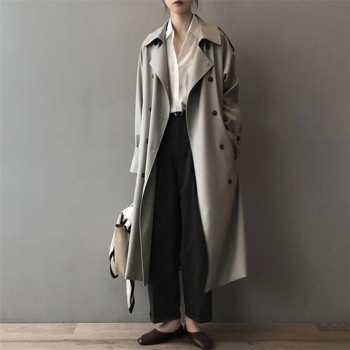 Katherine | Trench coat long croisé ceinturé à double boutonnage