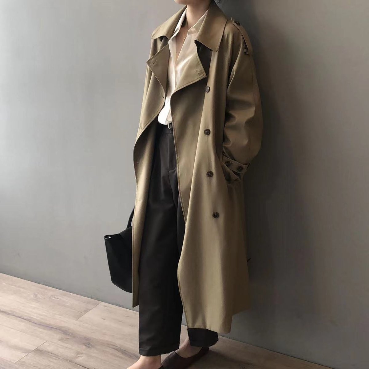Katherine | Trench coat long croisé ceinturé à double boutonnage