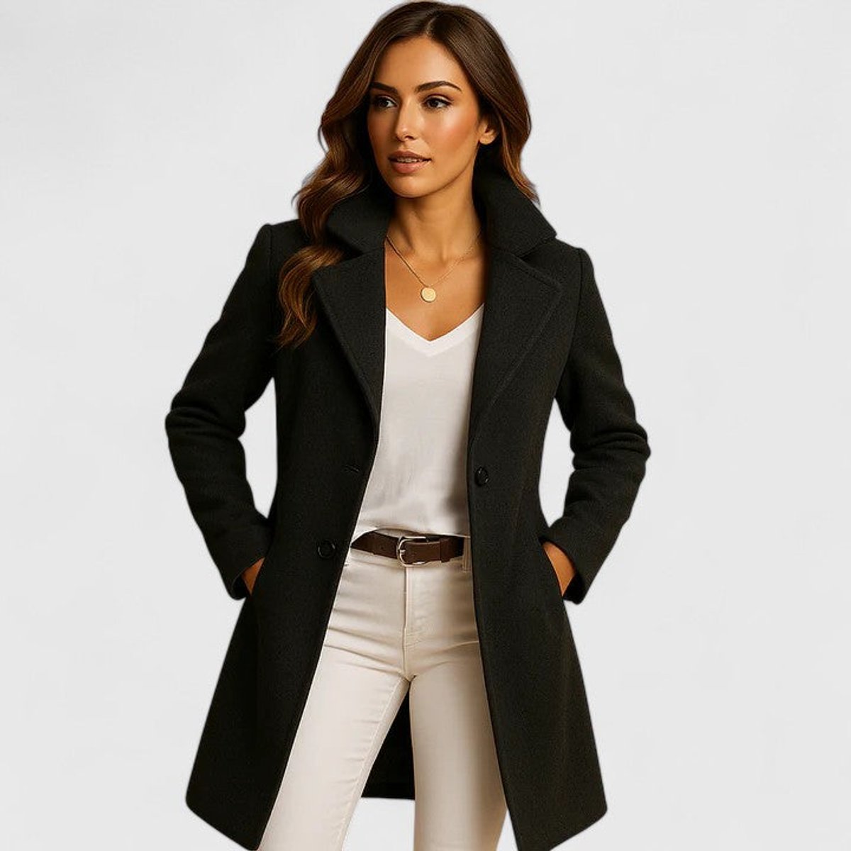 Blanche | Manteau long cintré à revers cranté